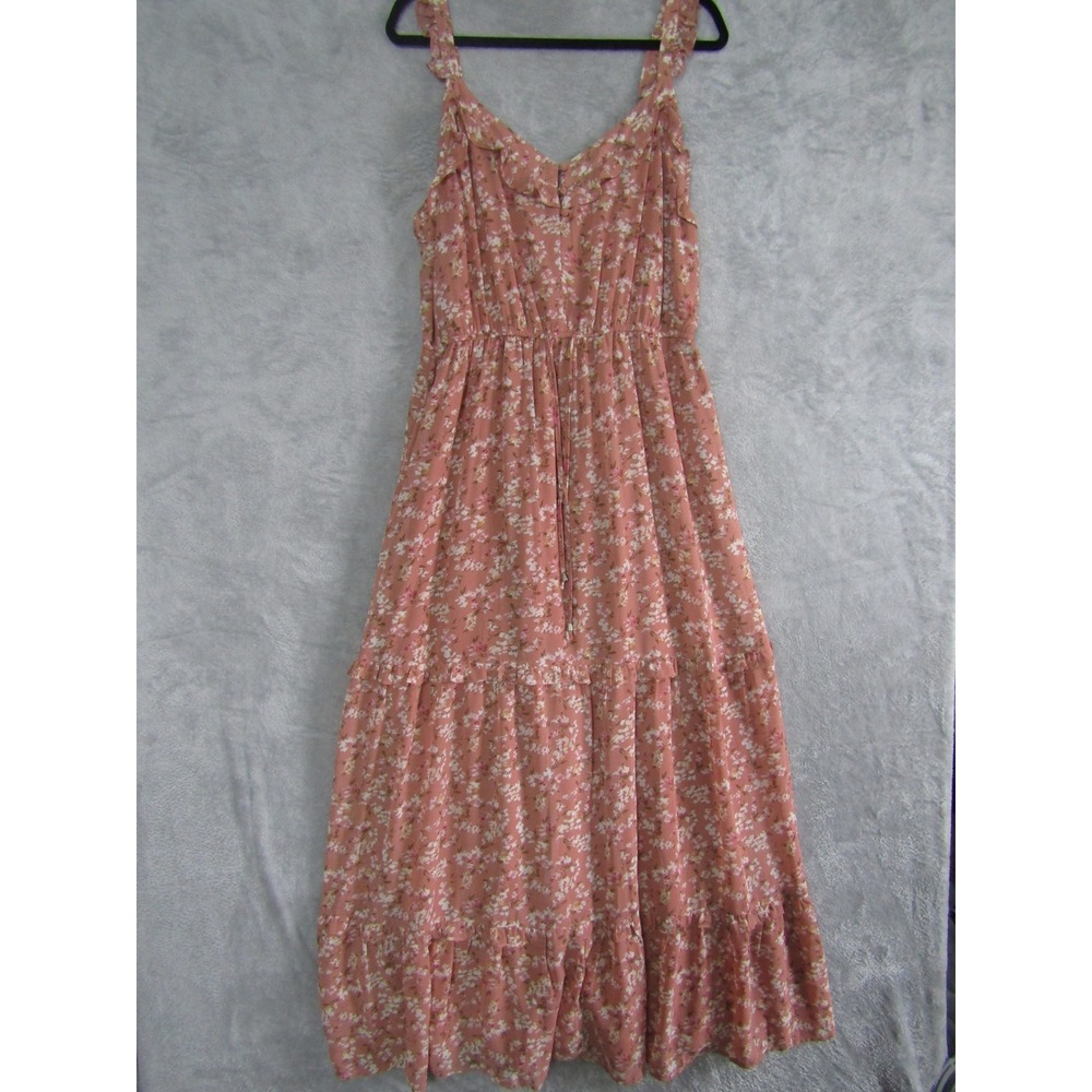Pink Floral Ruffle Tiered Maxi Dress Sleeveless Boho‎ Cottagecore V-Neck Lined